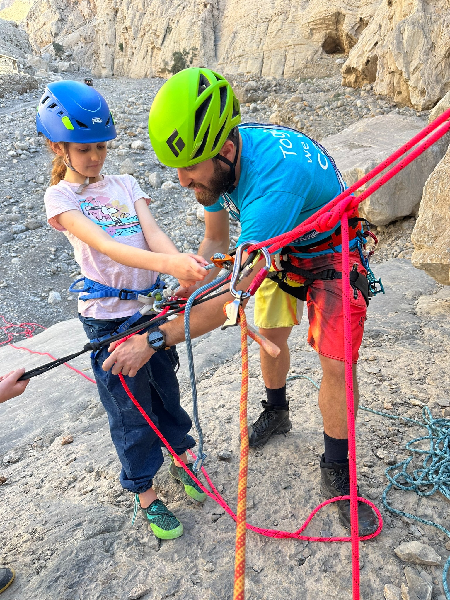 Rope training with a young climber